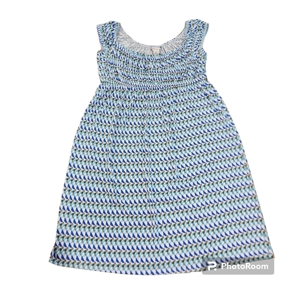 Women's Boho-chic Midi Dress Geometric PrintCottagecore Smocked Bodice Size 10